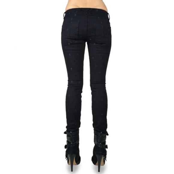 TRIPP NYC BLACK SKULL EMBROIDERED PANTS SKINNY JEAN EMO PUNK ROCKER GOTH size 20 - Picture 2 of 11